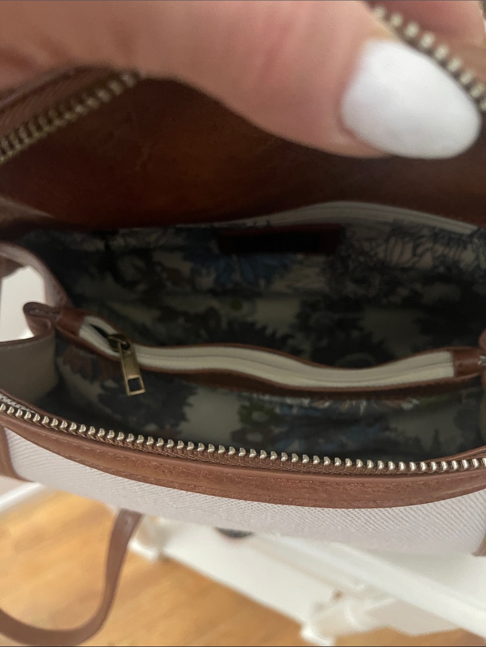Liz Soto Faux and Canvas Satchel-Brown and Cream - Picture 6 of 13